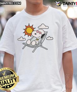 Adorable summer Snoopy T-shirt featuring Snoopy in a playful pose, perfect for casual summer outings.