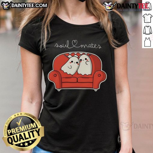 Adorable ghost ladies graphic tee for soulmates, perfect for Halloween or casual wear. Cute design for spooky season.