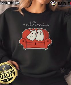Adorable Cute Soulmates Ghost Sweatshirt featuring playful ghost graphics, perfect for cozy, spooky fashion lovers.