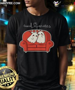 Alt Text: Cute Soulmates Ghost T-Shirt featuring adorable ghost graphics, perfect for Halloween or couples' matching outfits.