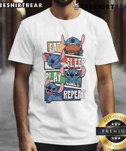 Cute Stitch Eat Sleep Play Repeat T-Shirt featuring a playful design perfect for Disney fans and casual wear.