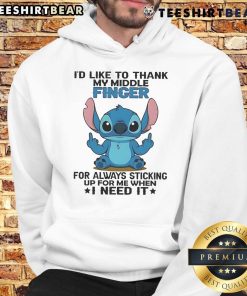 Alt Text: Cute Stitch hoodie featuring I'd like to thank my finger for always sticking up for me design, perfect for fans.