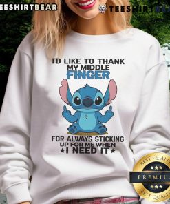Alt Text: Cute sweatshirt with 'I'd Like to Thank My Finger for Always Sticking Up for Me' design, perfect for cozy casual wear.