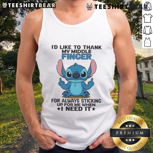 Alt Text: Cute tank top featuring Stitch with 'Thank you, Finger' text, perfect for expressing gratitude and style.