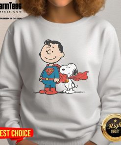 Cute Super Peanuts Snoopy Superman sweatshirt featuring colorful graphics of Snoopy and Superman for kids.