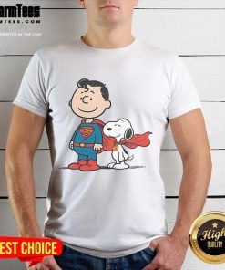 Alt Text: Cute Super Peanuts Snoopy Superman T-Shirt featuring Snoopy in a superhero cape, perfect for fans of Peanuts and comics.