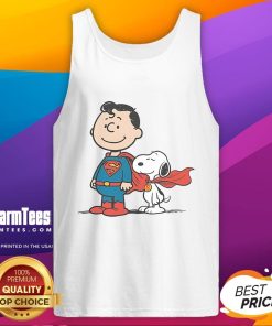 Alt Text: Cute Super Peanuts Snoopy Superman tank top featuring vibrant graphics, perfect for fans of comic characters.