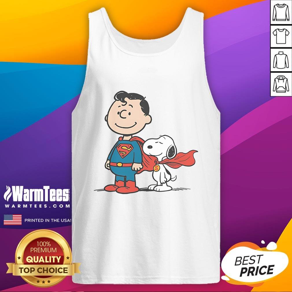 Cute Super Peanuts Snoopy Superman Tank Top Alt Text: Cute Super Peanuts Snoopy Superman tank top featuring vibrant graphics, perfect for fans of comic characters.