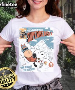 Cute The Adventures Of Superbeagle Snoopy Peanuts ladies tee, showcasing a playful design of Snoopy rescuing others.
