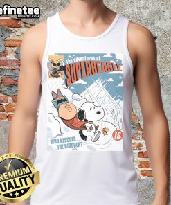 Alt Text: Cute tank top featuring Superbeagle rescuing Snoopy from Peanuts, perfect for fans of The Adventures of Superbeagle.
