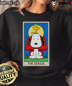 Alt Text: Cute Beagle Tarot Snoopy Sweatshirt featuring a vibrant design of Snoopy with tarot cards and stars.