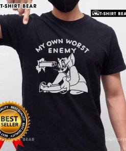 Alt Text: Cute Tom Cat graphic on a My Own Worst Enemy T-Shirt, perfect for cat lovers and humor enthusiasts.