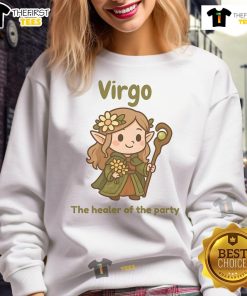 Alt Text: Cute Virgo The Healer of the Party sweatshirt featuring vibrant astrology design and cozy fit for astrology lovers.