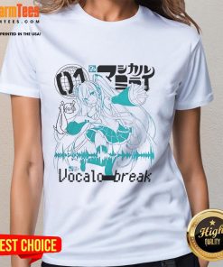 Alt Text: Cute Hatsune Miku Ladies Tee featuring Vocaloid VocaloStar Break design, perfect for fans of anime and music.