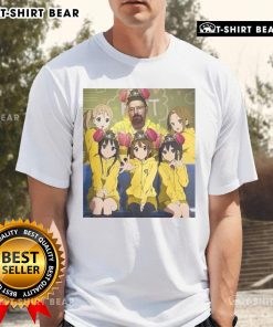 Alt Text: Cute Walter White Breaking Bad design featuring K-On girls on a vibrant anime T-shirt, perfect for fans.