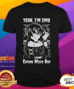 Cute 'Yeah I'm Emo Eating Milfs Out' Anime Girl T-Shirt featuring a colorful design and playful graphic.