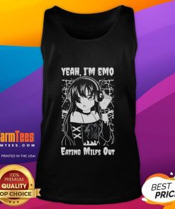 Anime girl in a cute tank top, embodying emo style while enjoying a snack, perfect for Cute Yeah I'm Emo fans.