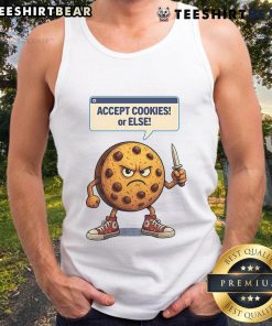 Funny 'Accept Cookies Or Else' tank top featuring a cookie knife design, perfect for cookie lovers and humor enthusiasts.