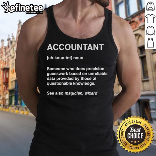Funny accountant wizard tank top featuring a whimsical design and humorous text, perfect for accounting enthusiasts.