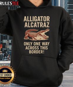 Funny Alligator Alcatraz hoodie with a playful design featuring a cartoon gator crossing a border. Perfect for unique fashion!