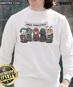 Funny Anger Management Villains Meeting Sweatshirt featuring cartoon villains in a humorous group therapy setting.