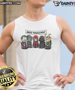 Funny Anger Management Villains Meeting Tank Top featuring quirky cartoon characters at a humorous support group.