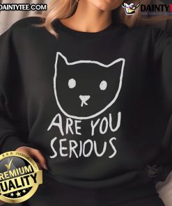 Funny 'Are You Serious?' Cat Meme Sweatshirt featuring a humorous cat expression, perfect for meme lovers and cozy wear.