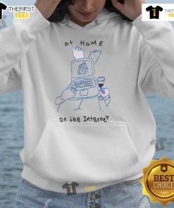 Cozy Funny At Home on the Internet Edge Hoodie worn by a person relaxing at home, perfect for casual, humorous outfits.
