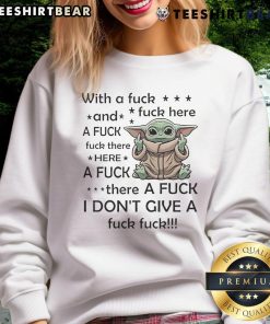 Funny Baby Yoda sweatshirt featuring playful text 'Fck and Fck Fck' for a humorous touch - perfect for fans of The Mandalorian.