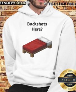 Funny backshot of a person wearing a Minecraft bed hoodie, showcasing a playful design perfect for gamers.