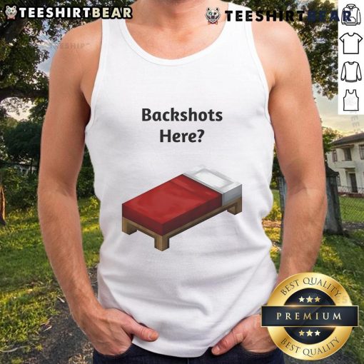 Funny backshot of a character wearing a Minecraft bed tank top, showcasing a playful and creative gaming style.