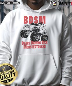 Alt Text: Funny BDSM bears driving sick monster trucks on a hoodie, showcasing a unique and playful design.