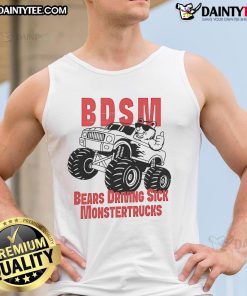 Alt Text: Funny BDSM bears driving monster trucks, showcasing humor and creativity on a tank top design. Perfect for unique apparel!
