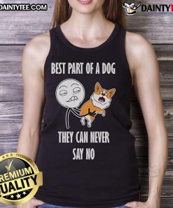Funny dog meme tank top design featuring the phrase 'They Can Never Say No' with a playful dog image.