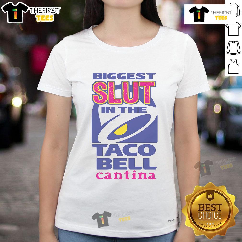 Funny Biggest Slut In The Cantina Ladies Tee Funny Biggest Slut in the Cantina ladies tee featuring a humorous design perfect for casual wear and Star Wars fans.