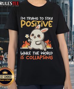 Funny bunny graphic on a ladies tee, showcasing humor and positivity amid chaos in the world.