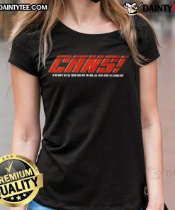 Alt Text: Funny Cars graphic on a ladies tee, featuring a humorous message about cans and a bus, perfect for car enthusiasts.