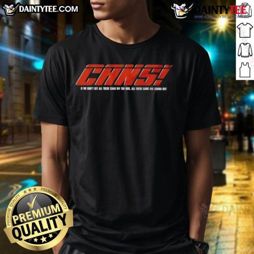 Alt Text: Funny Cars t-shirt with slogan about saving cans on a bus, featuring a playful design and vibrant colors.