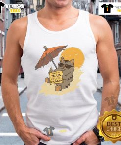 Funny cat wearing a tank top with 'How to Train Your Human' text, showcasing humor and pet-owner relationship.