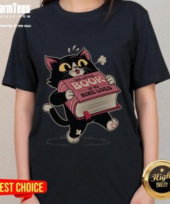 Funny Cat tee featuring 'The Little Book of My Nine Lives' design, perfect for cute ladies who love cats.