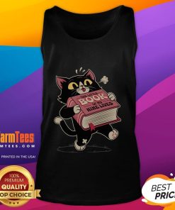 Funny cat tank top featuring 'The Little Book of My Nine Lives' design, perfect for cat lovers and casual wear.