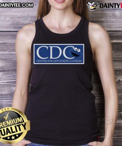 Funny CDC Center for Devouring Cookies Monster Cookies tank top design featuring a playful cookie monster graphic.