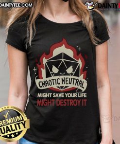 Funny chaotic neutral D&D dice ladies tee featuring whimsical design, perfect for gamers who embrace unpredictability.