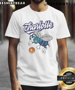 Alt Text: Funny Charlotte Hornets basketball logo T-shirt featuring a playful design, perfect for fans and casual wear.