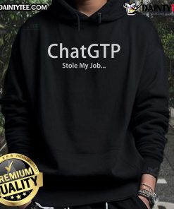 Funny ChatGPT Stole My Job Hoodie featuring playful design and bold text, perfect for tech enthusiasts and humor lovers.