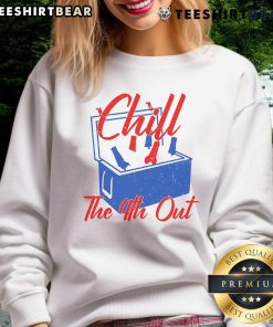 Alt Text: Funny Chill The 4th Out Fourth of July Beer Cooler Sweatshirt featuring a festive design for summer celebrations.