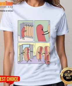 Funny cool hot dog dress ladies tee featuring a playful hot dog graphic, perfect for casual summer outings and food lovers.