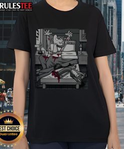 Funny Cubist Mafia Ladies Tee featuring quirky, colorful designs of stylish women in a playful cubist art style.