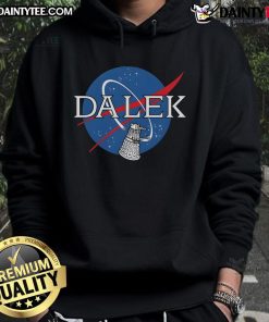 Alt Text: Funny Dalek NASA Logo Hoodie featuring a playful design of a Dalek with NASA branding, perfect for sci-fi fans.