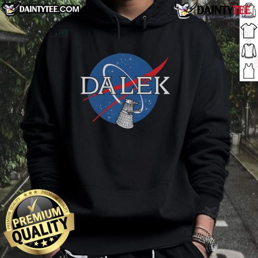 Alt Text: Funny Dalek NASA Logo Hoodie featuring a playful design of a Dalek with NASA branding, perfect for sci-fi fans.